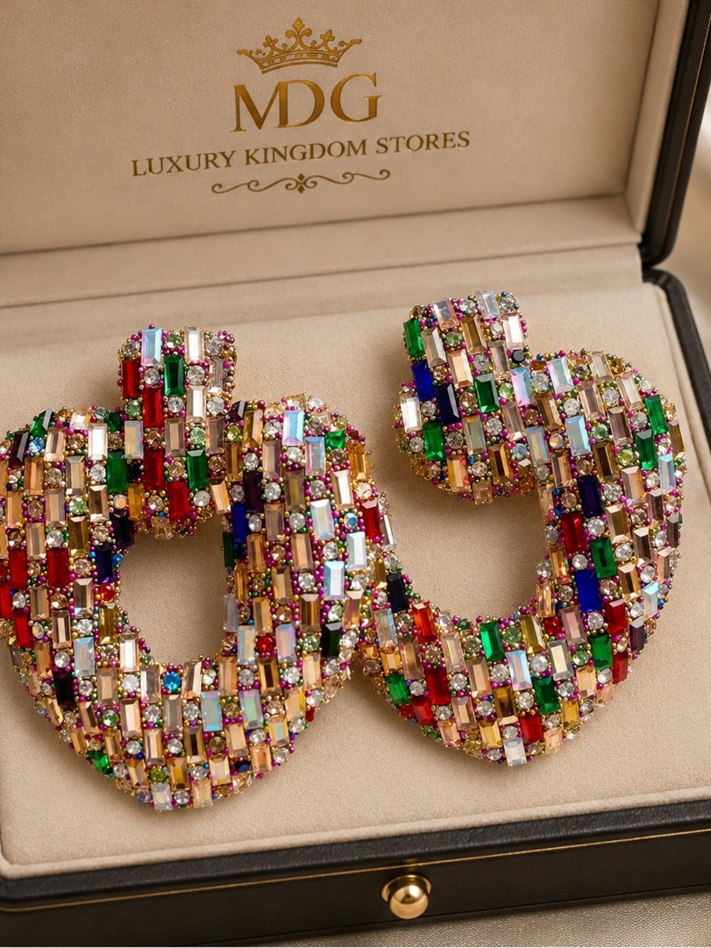 MDG Multicolor Crystal Mosaic Hoop Earrings for Women